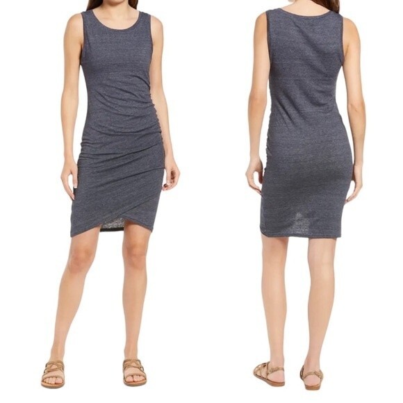 NWT Treasure & Bond | Navy Night Heather Ruched Side Sleeveless Dress - Picture 1 of 6
